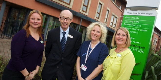 Belong Atherton’s Lead Nurse Nicola Johnstone CEO Doctor Alan Baron Wigan and Leigh Hospice Manager Debbie Dempsey and Belong Atherton Support Manager Claire Bibby